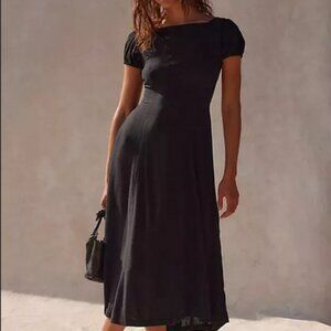 Free People Jackie Midi Puff Sleeve Backless Tie Slim Bodice Dress XS